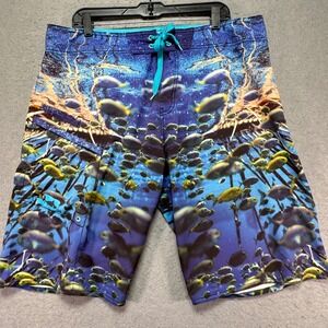 Pelagic Tony Ludovico Board Shorts Mens 38 Fish Print Swim Trunks 4Way Stretch